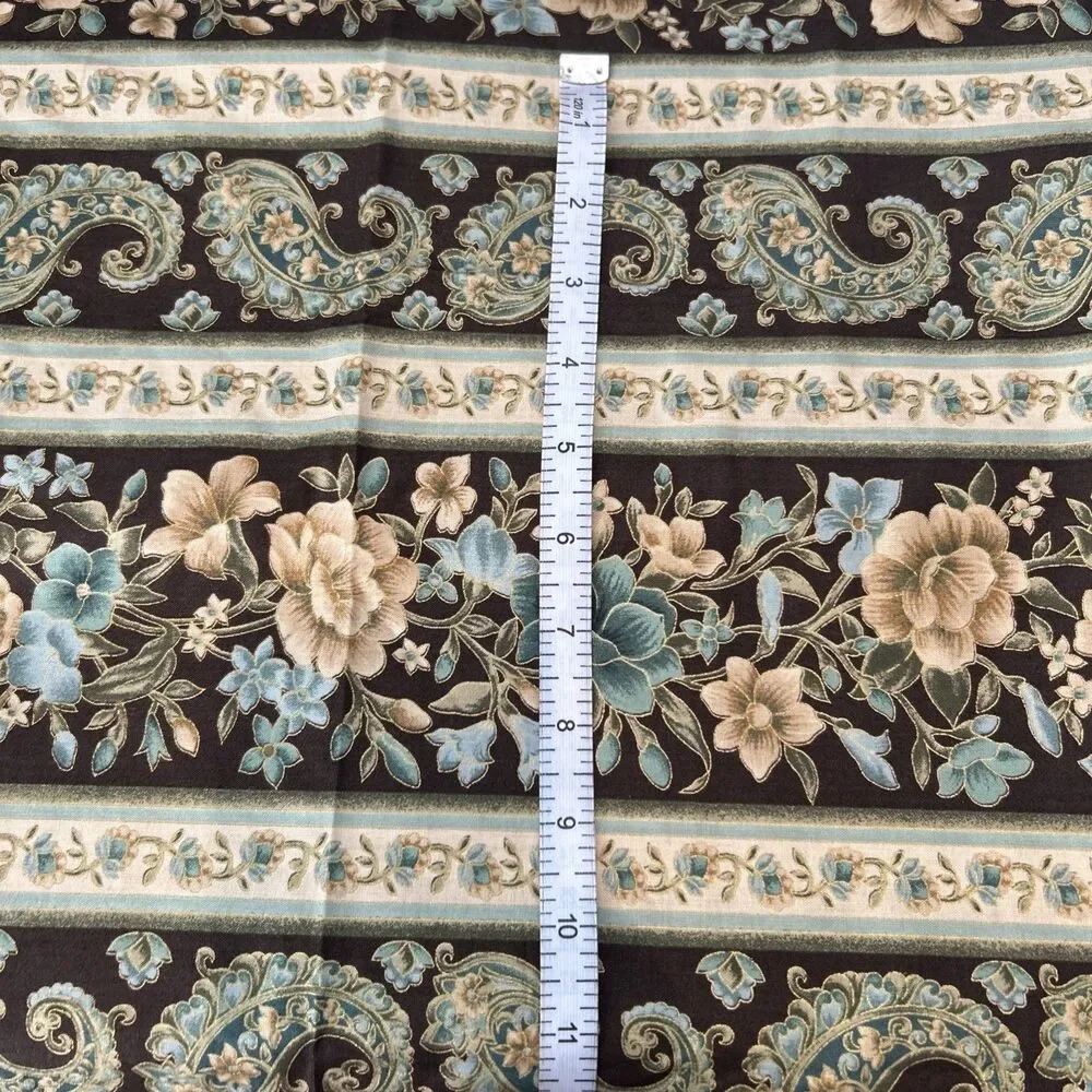 Cotton Quilting Fabric Traditions Brown Blue Paisley Floral Gold Outline 37 X 40